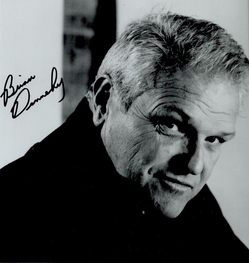 Lot 416: Brian Dennehy signed 7x7 inch Approx black &...