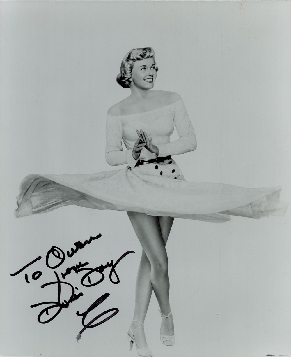 Lot 446: Doris Day signed 10x8 inch Approx black &...