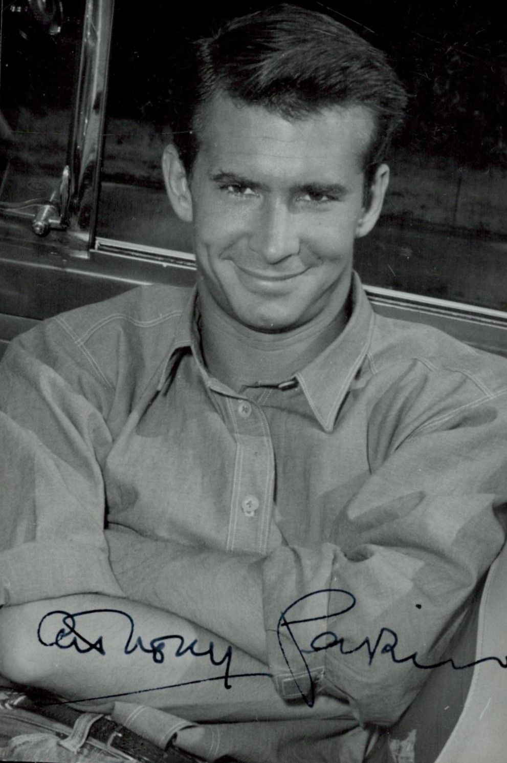 Lot 480: Anthony Perkins signed 5x3.5 inch black & white...