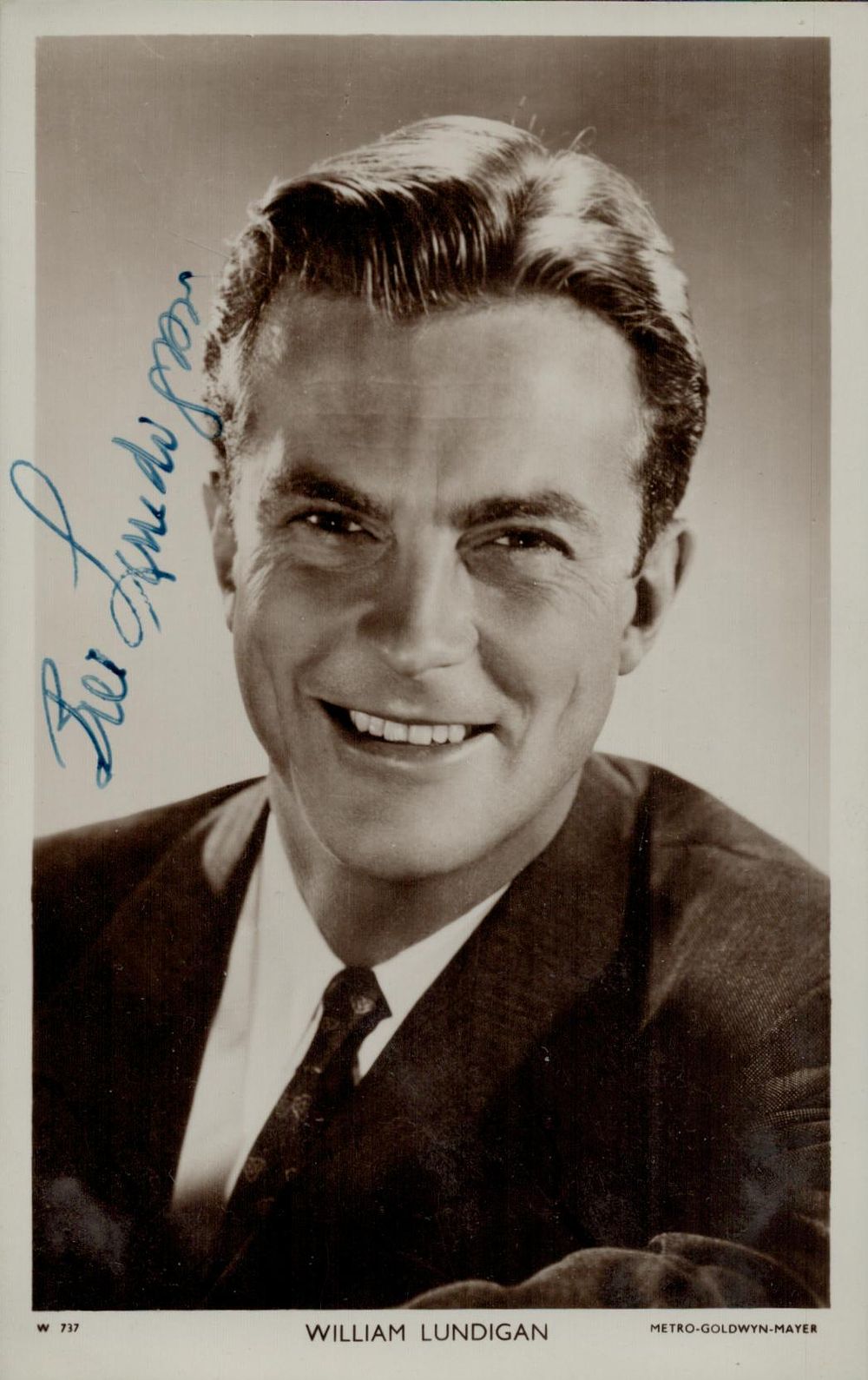 Lot 482: William Lundigan signed 5.5x3.5 inch vintage promo black...