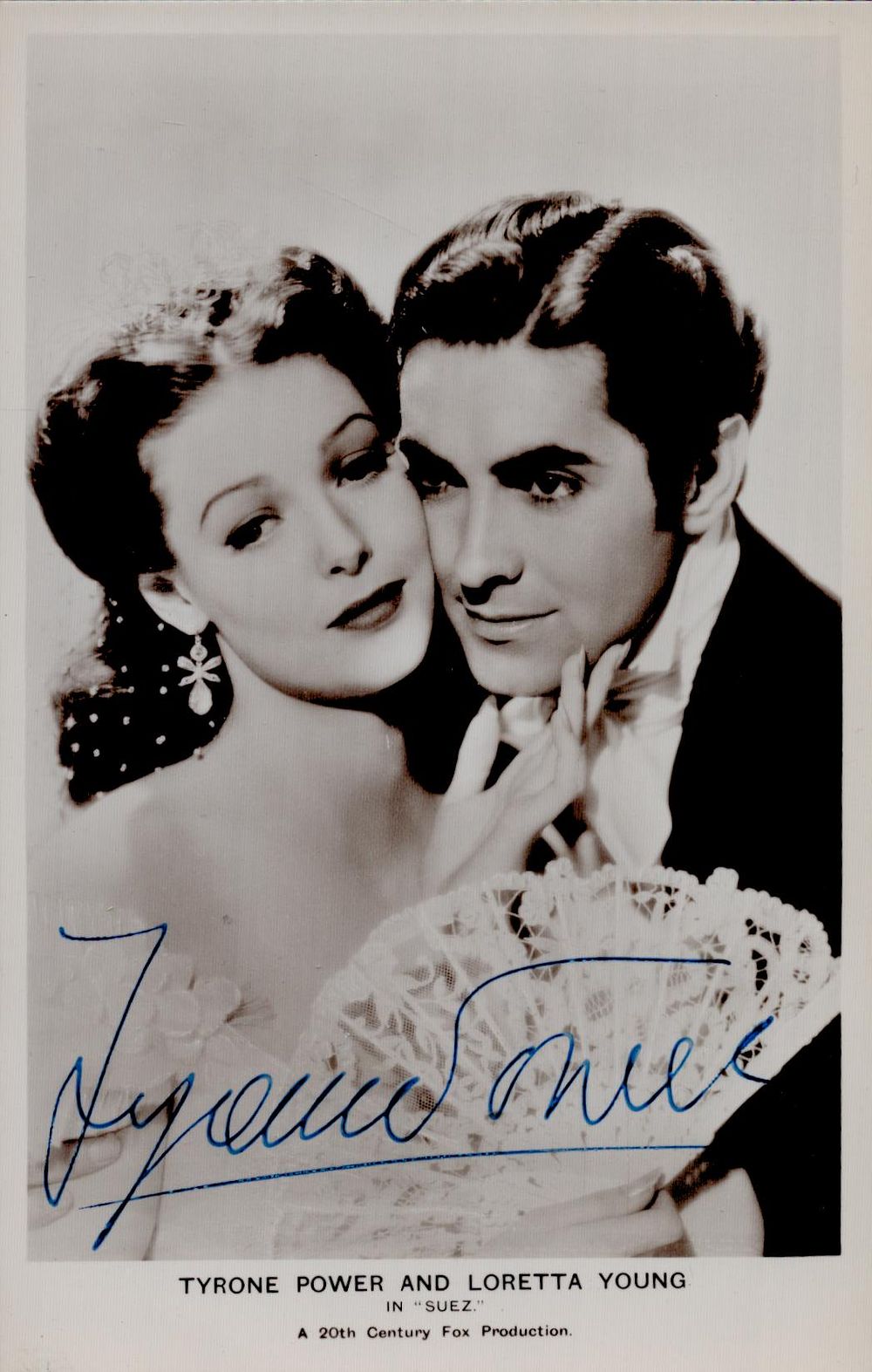 Lot 490: Tyrone Power signed 5.5x3.5 inch promo vintage black...
