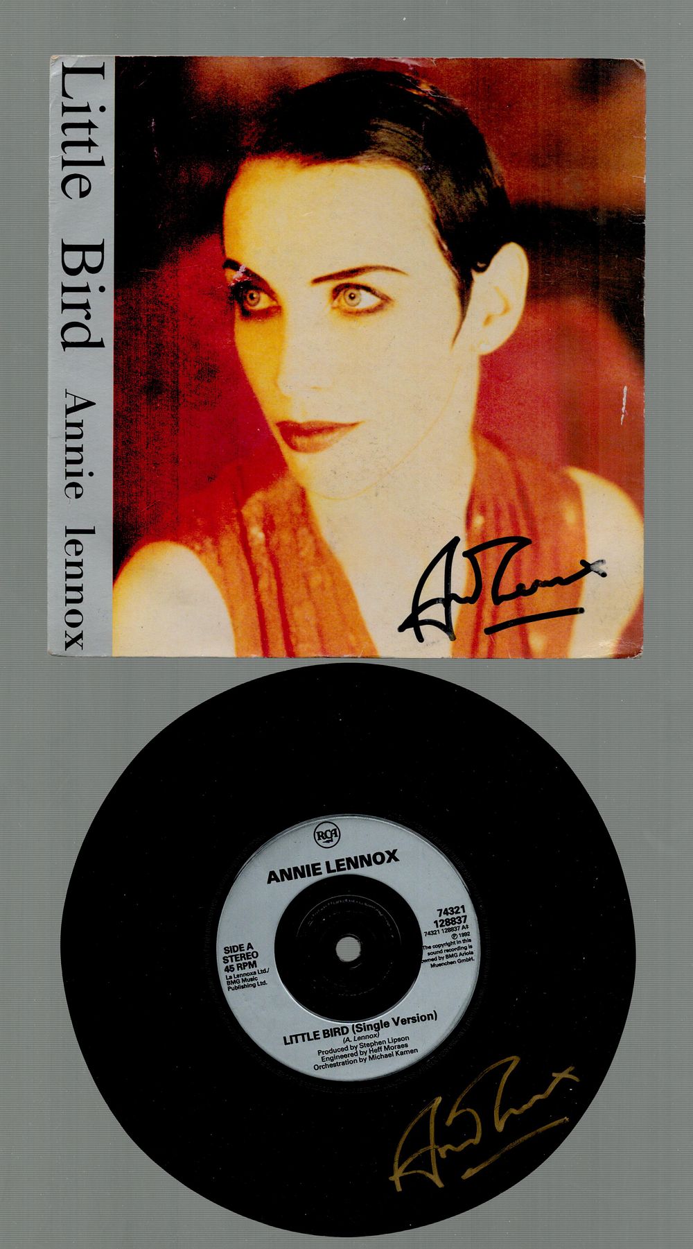 Lot 541: Annie Lennox signed record sleeve and vinyl record....