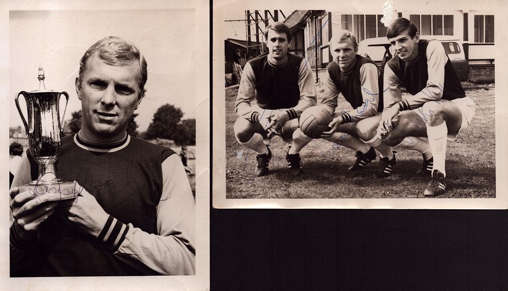 Lot 571: Football Legends signed 2 black and white photos,...