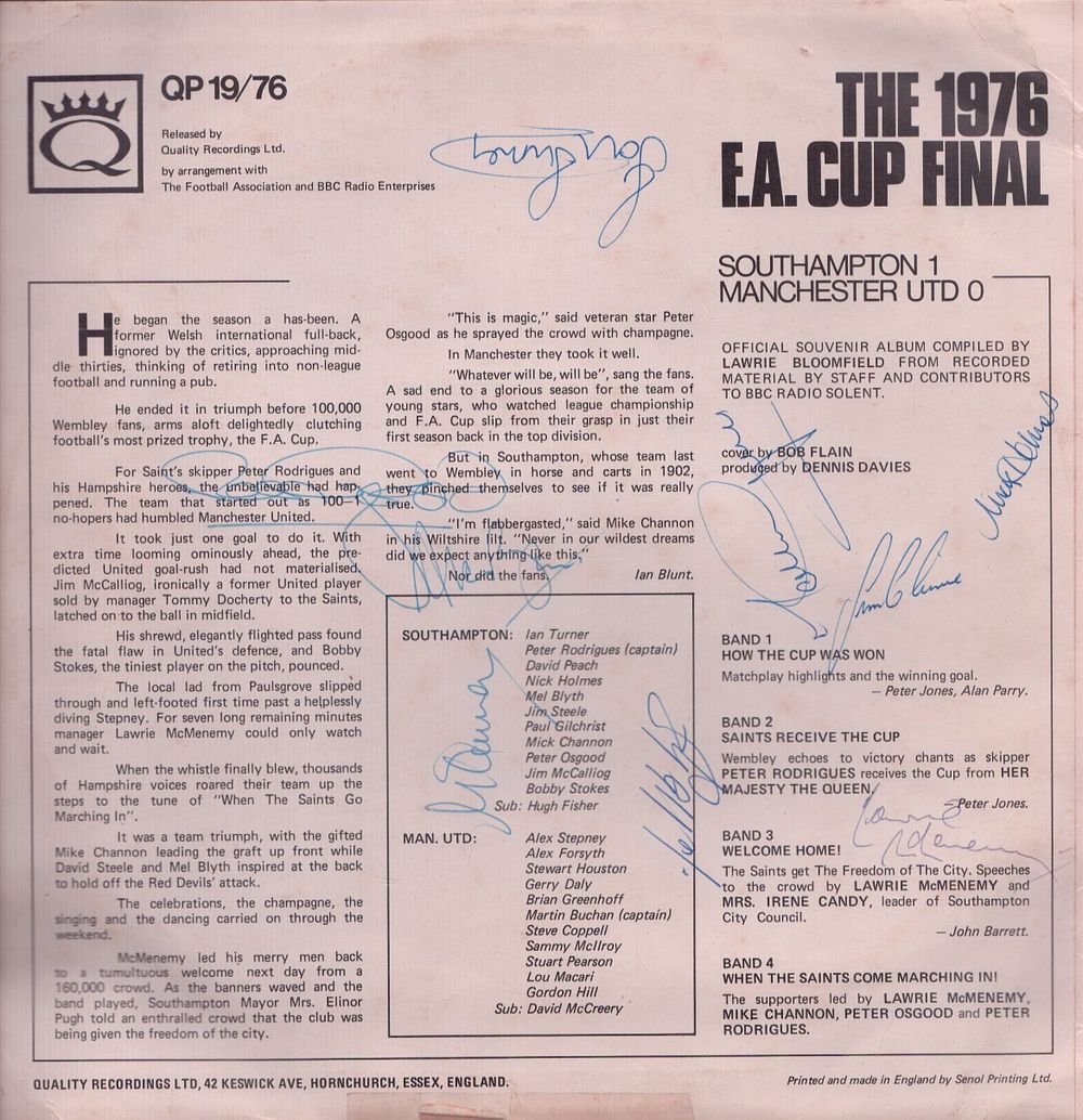Lot 579: Southampton v Manchester 1976 F.A. Cup Final signed...