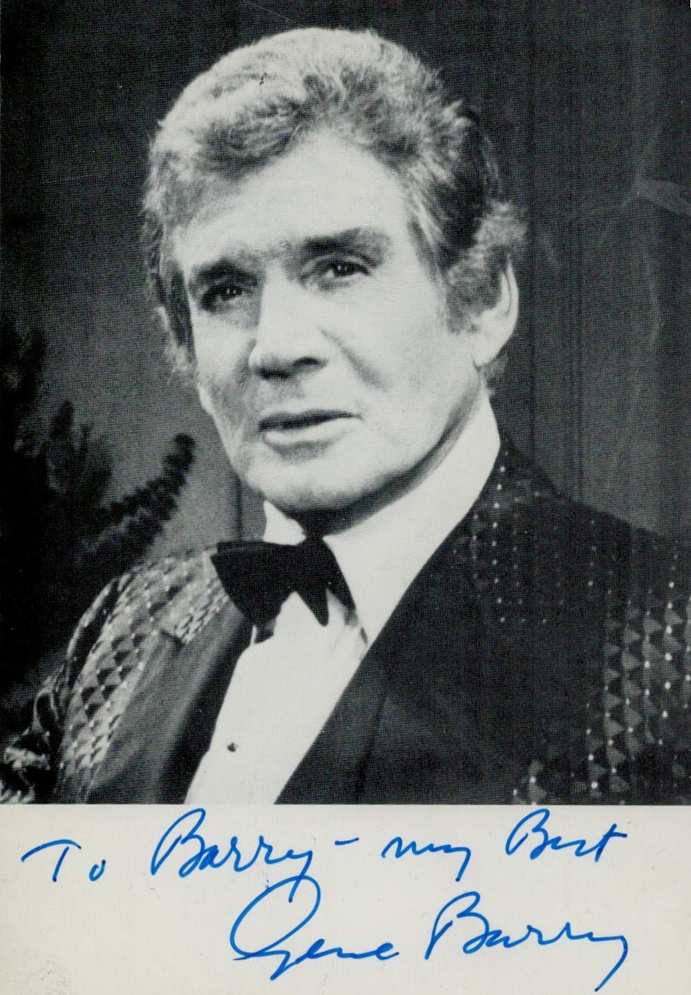 Lot 592: Gene Barry 5x3.5 inch signed black & white...