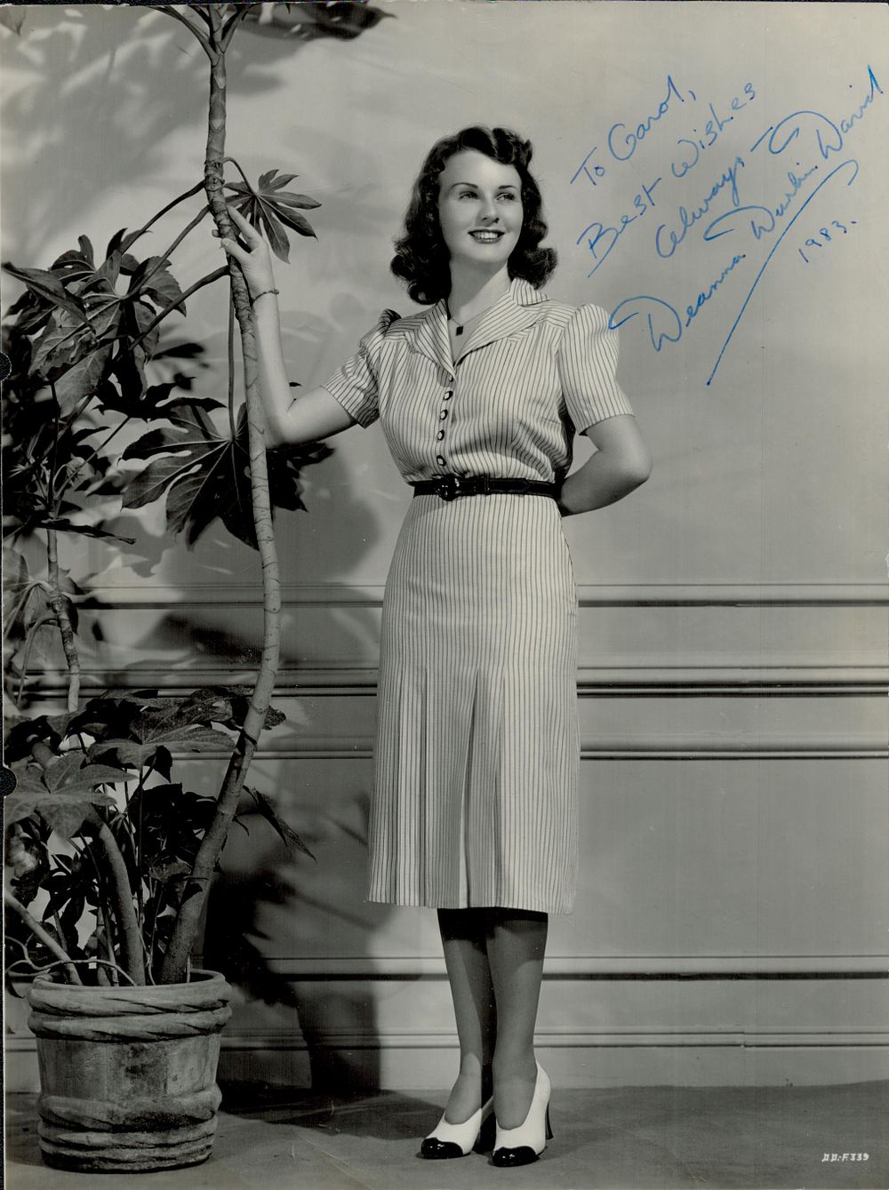 Lot 593: Deanna Durbin David signed 9x7 inch black &...