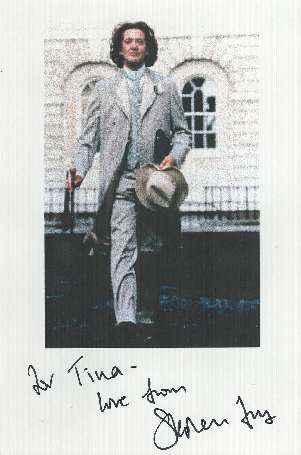 Lot 668: Stephen Fry 6x8inch signature piece. Dedicated. Good condition....