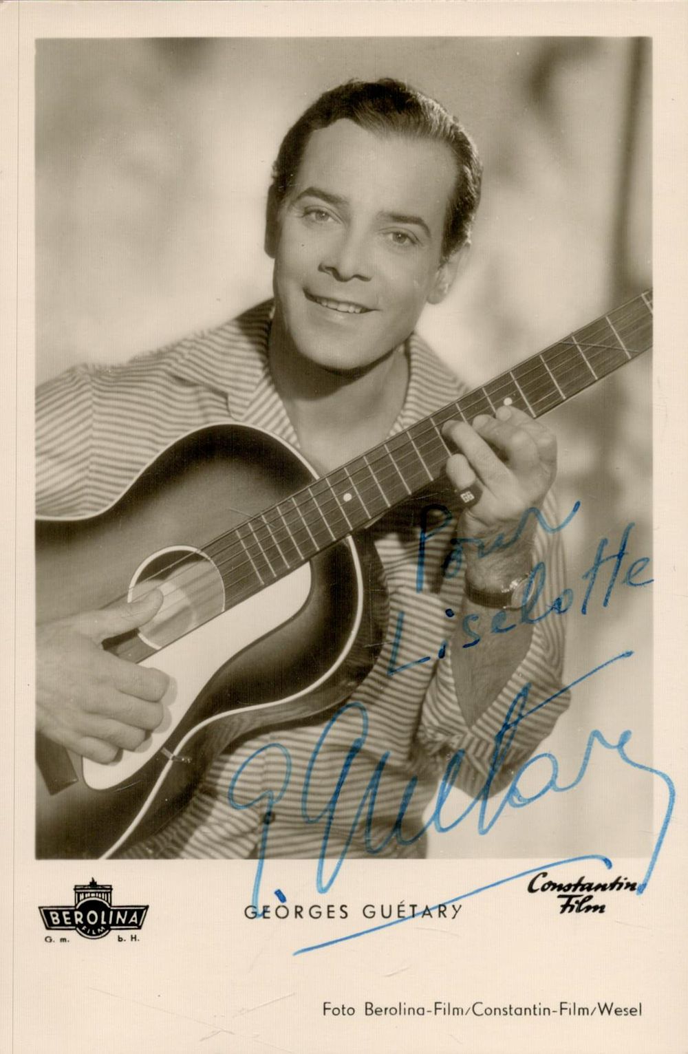 Lot 696: Georges Guetary signed 6x4inch vintage postcard photo. Good...