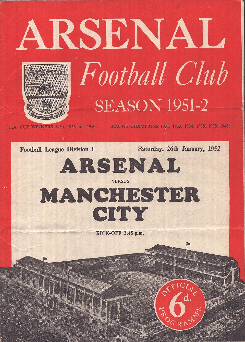 Lot 161: Arsenal v Manchester City Football League Division One...