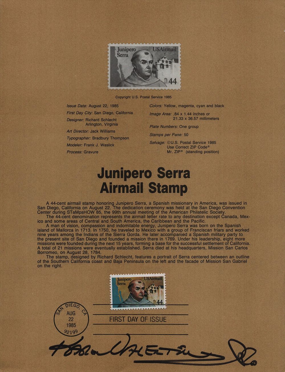 Lot 245: Karen Valentine signed Junipero Serra airmail stamp sheet....