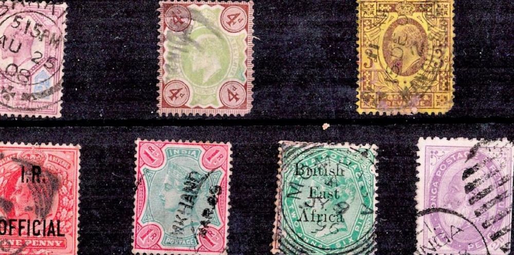 Lot 215: British Common Wealth 7 Old Stamps. Est.