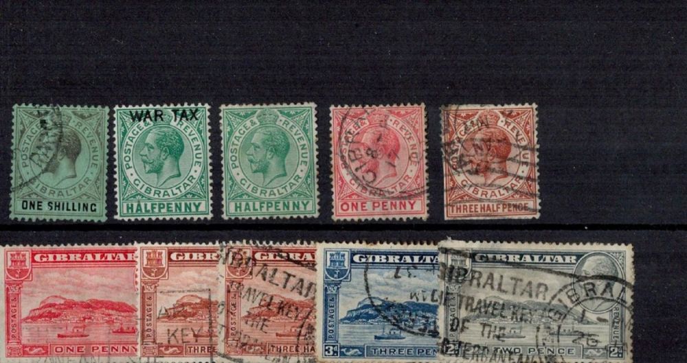 Lot 219: Gibralter Stockcard 9 Stamps pre 1931. Est.