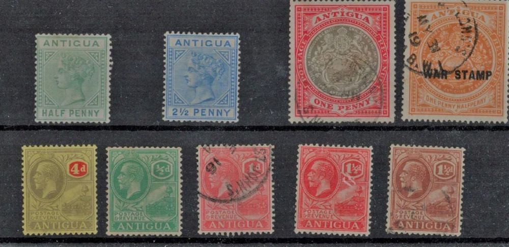 Lot 231: Antigua 9 old Stamps on Stockcard. Est.