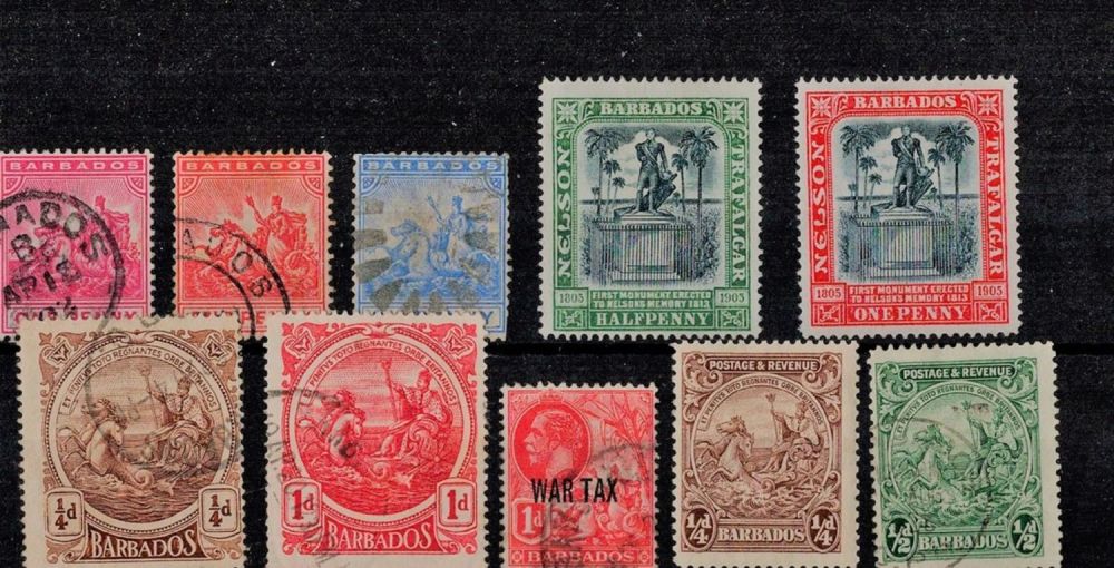 Lot 233: Barbados Stockcard with 10 Old Stamps. Est.