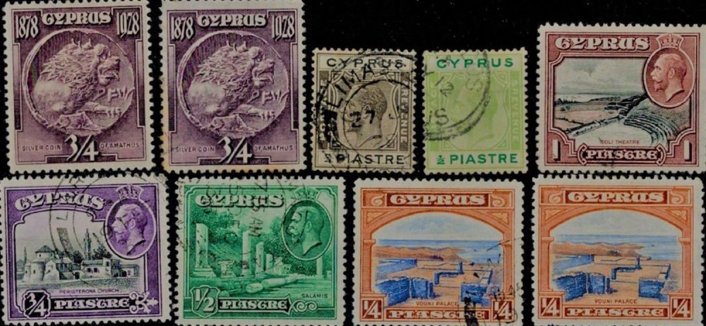 Lot 242: Cyprus 9 Stamps GV Pre 1934 On Stockcard....
