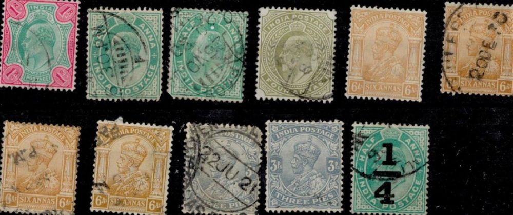Lot 280: 11 India Stamps Mainly EVII , GV all...