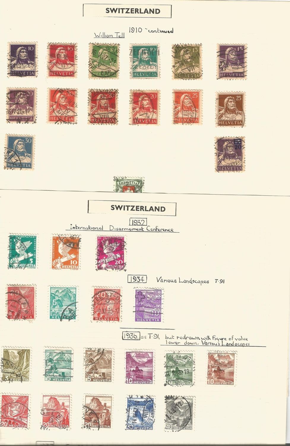 Lot 328: Switzerland stamps on 9 pages. 1892/1955 . Est.