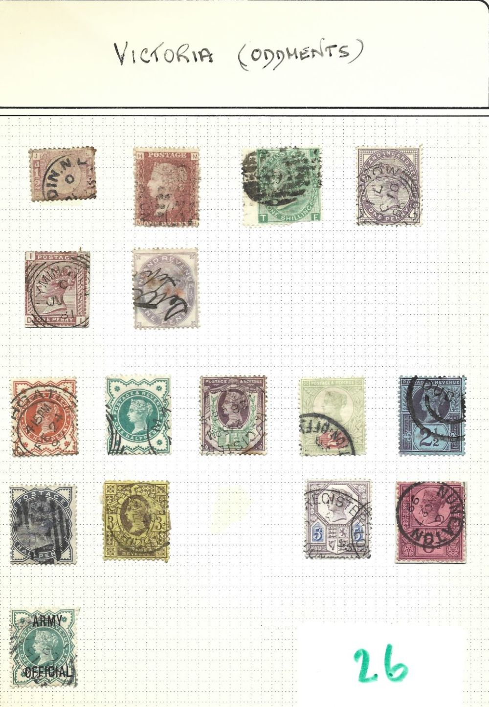Lot 354: GB QV stamps on loose album page. 16...