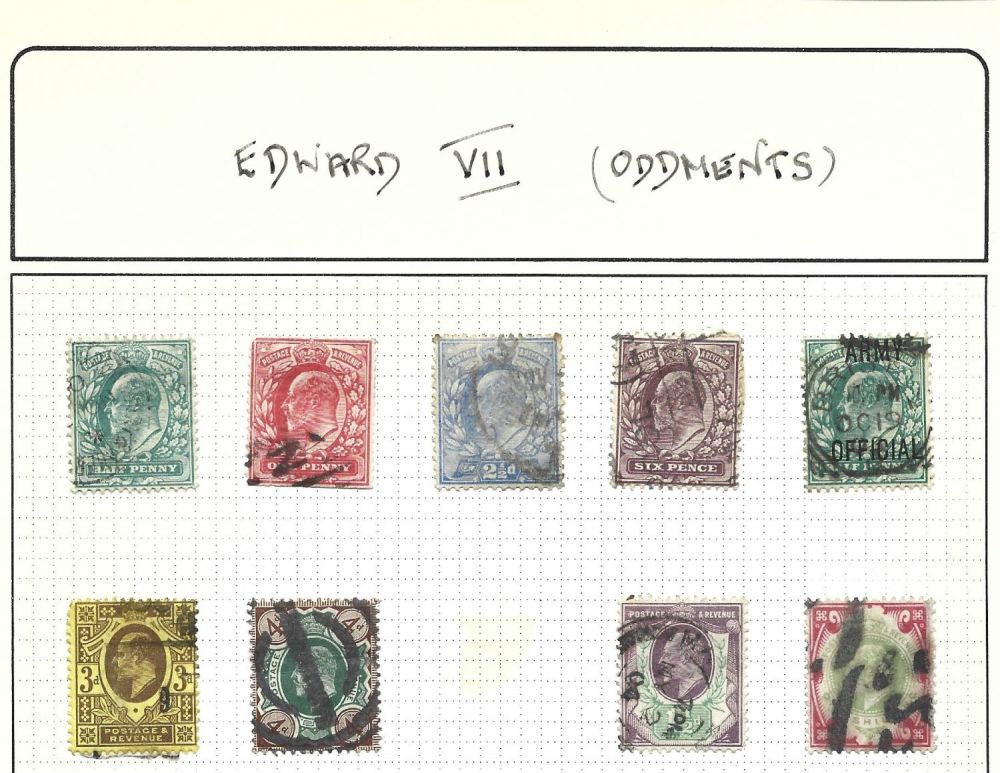 Lot 355: EVII GB stamp collection on loose album page....