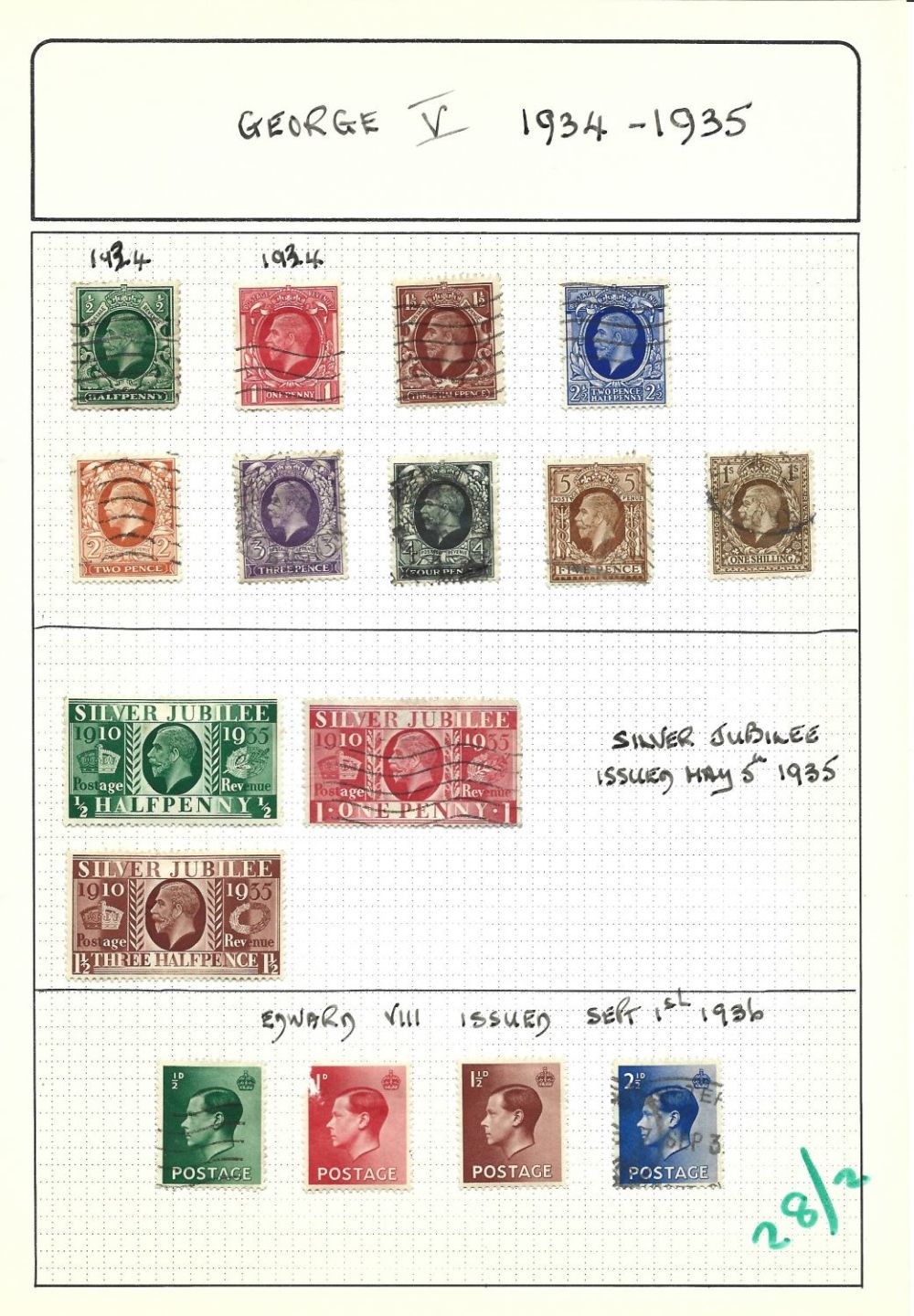 Lot 356: GB stamp collection on 2 loose album pages....
