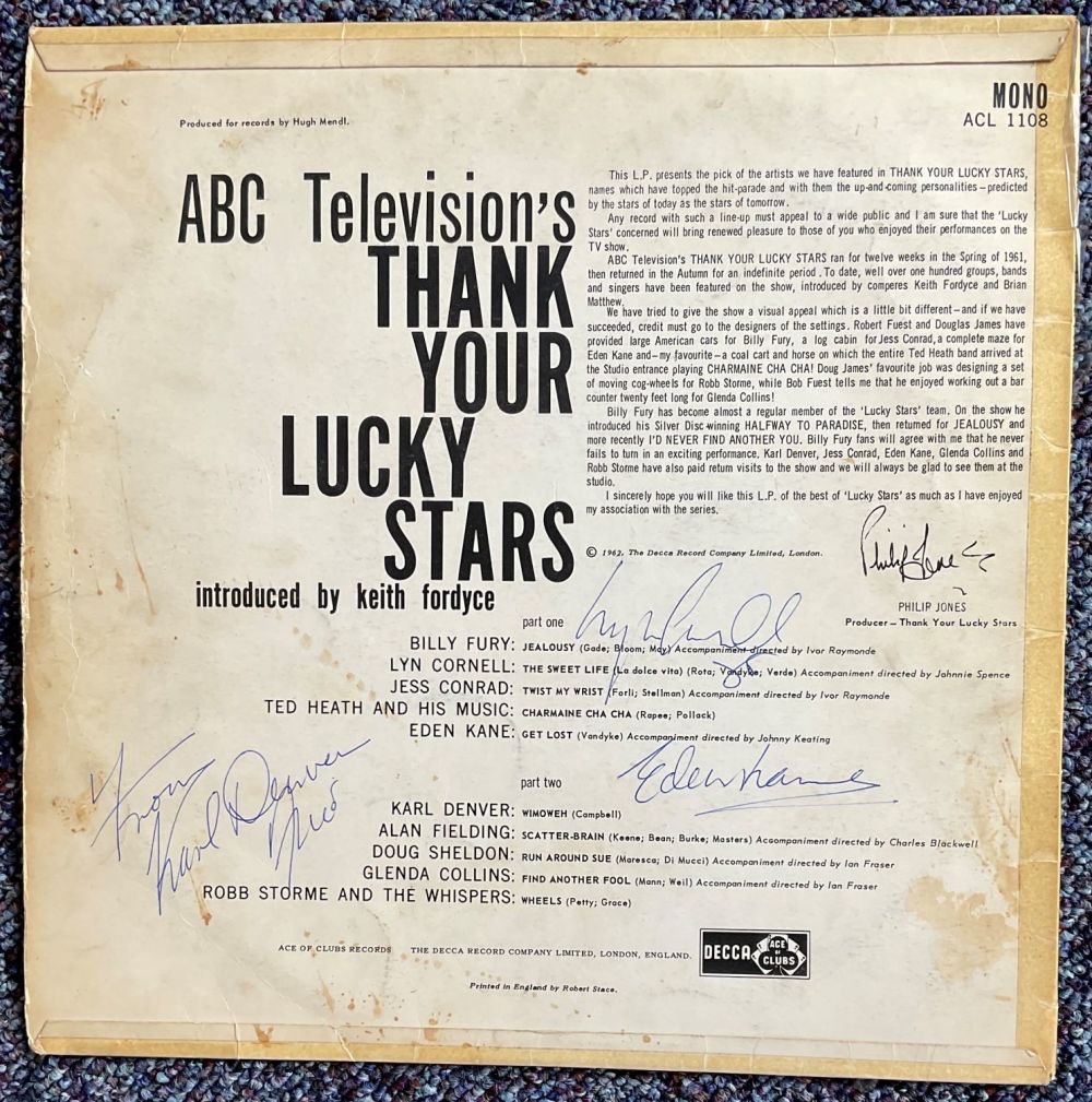 Lot 131: THANK YOUR LUCKY STARS 1962 LP Record signed...