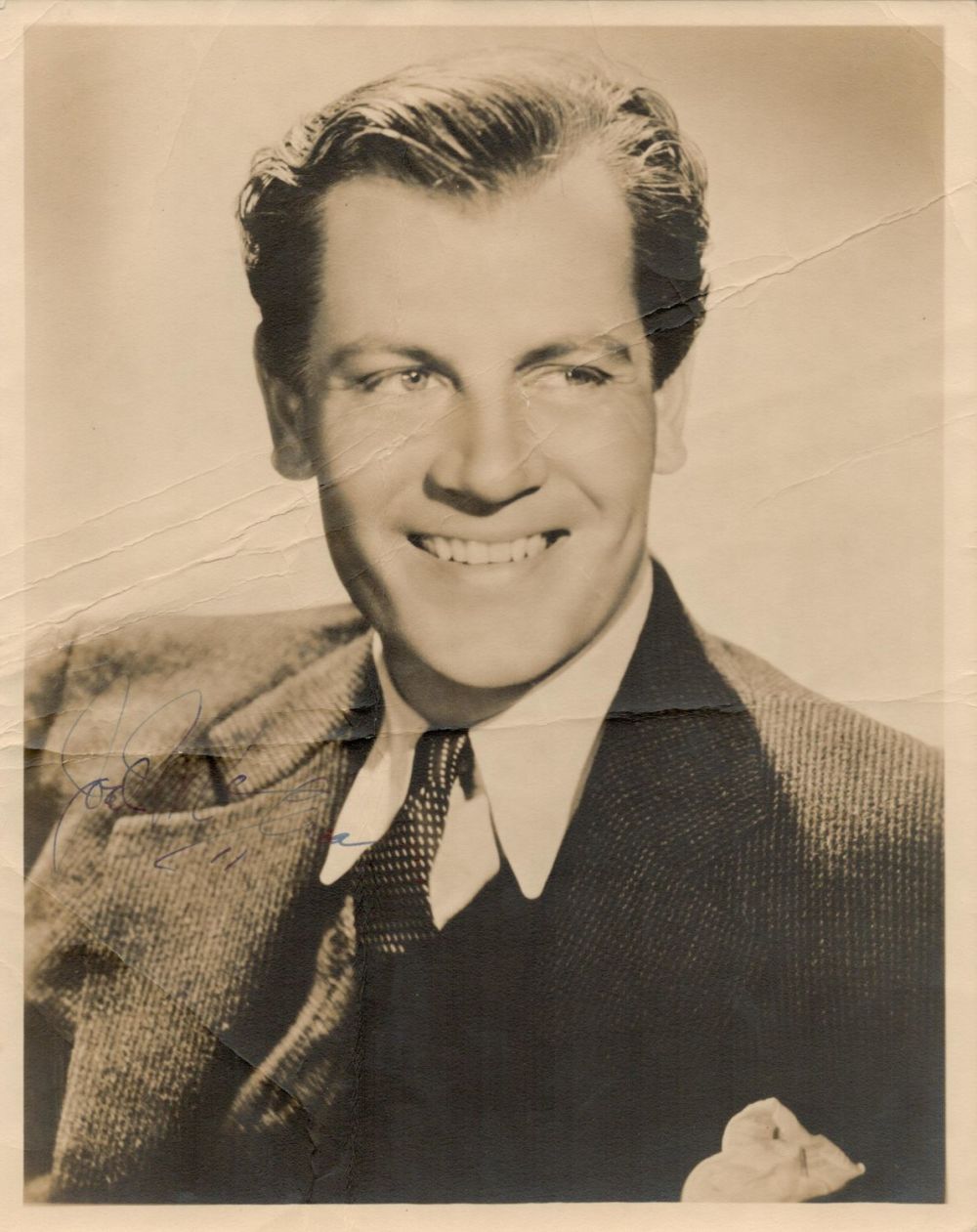 Lot 260: Joel McCrea signed 10x8 vintage sepia photo creasing...