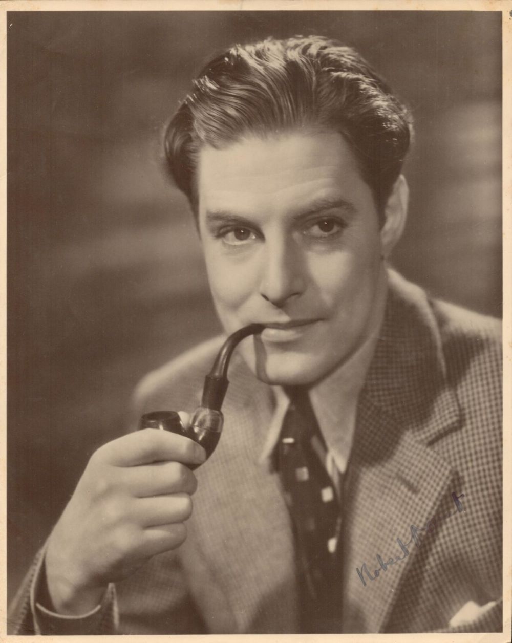 Lot 261: Robert Donat signed 10x8 vintage black and white...