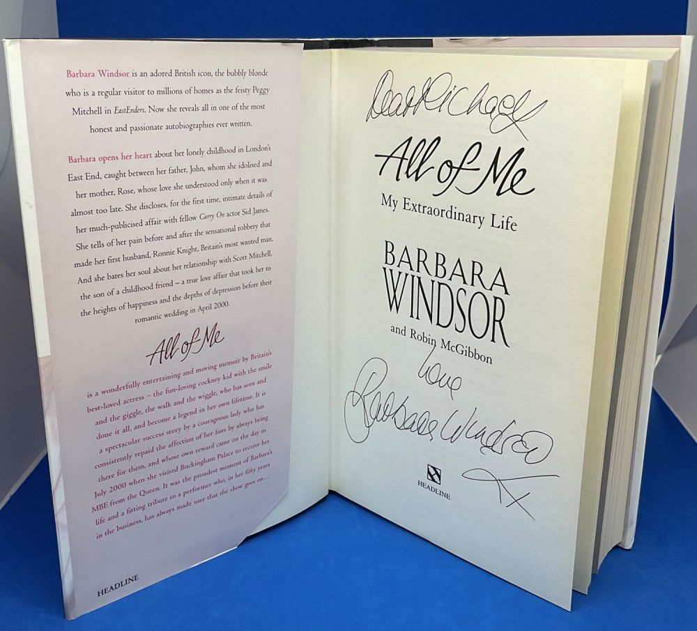 Lot 264: Barbara Windsor signed hardback book titled All of...