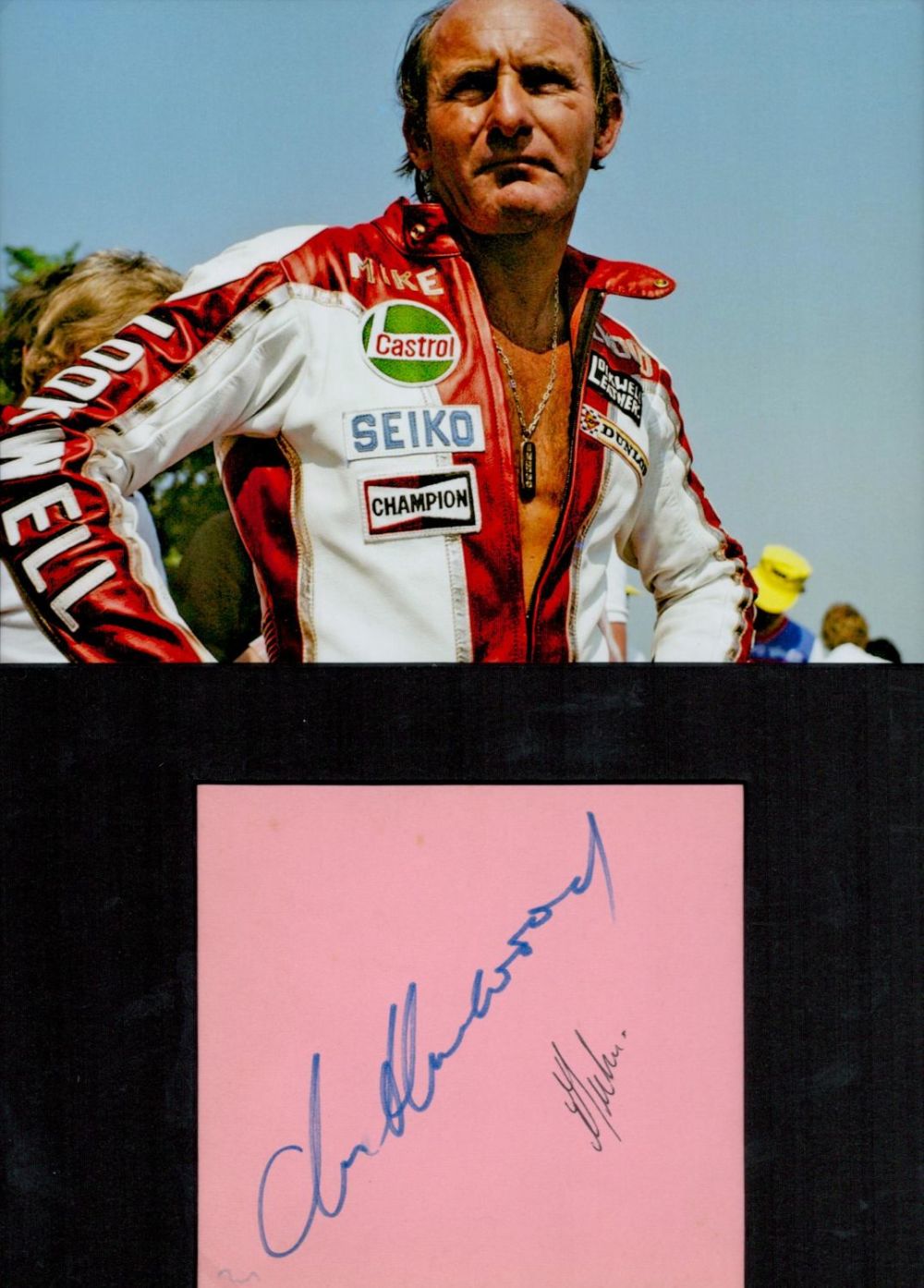 Lot 270: Mike Hailwood 12x8 overall mounted signature piece includes...