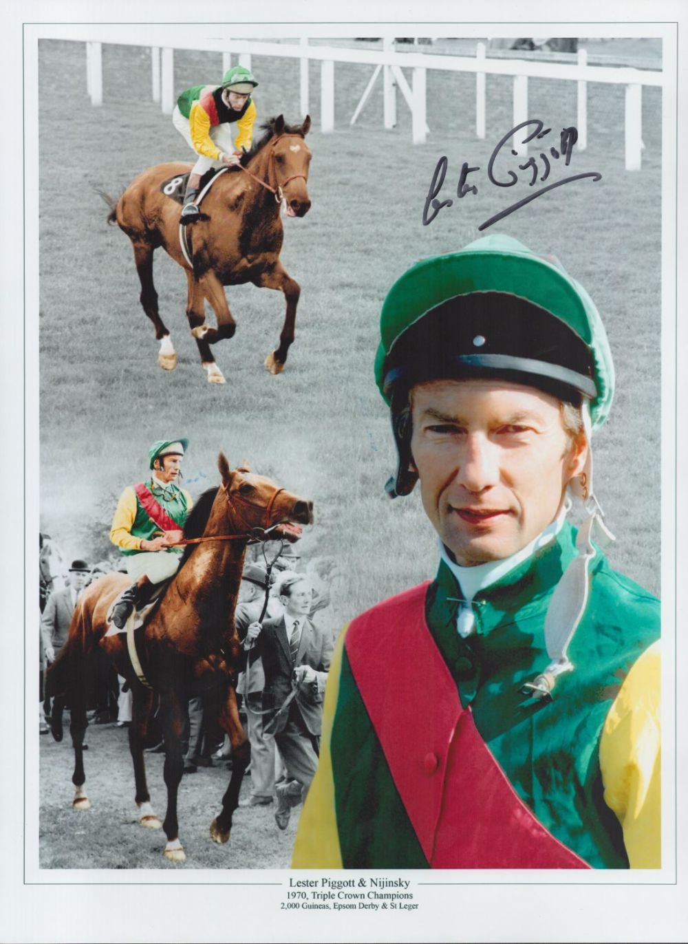 Lot 291: Horse Racing Lester Piggott signed 16x12 colourised montage...