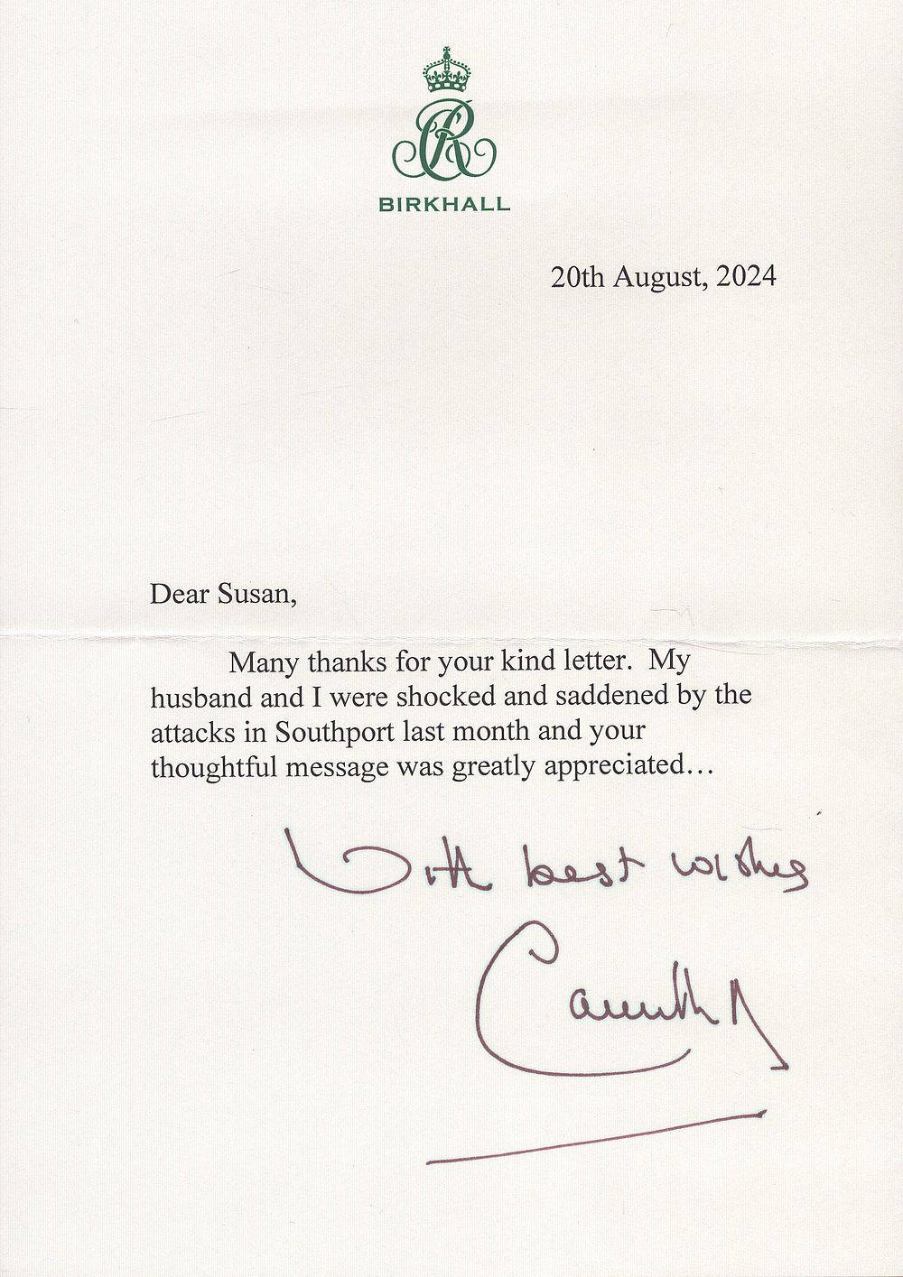 Lot 173: Her Majesty Queen Camila hand signed Letter. A...