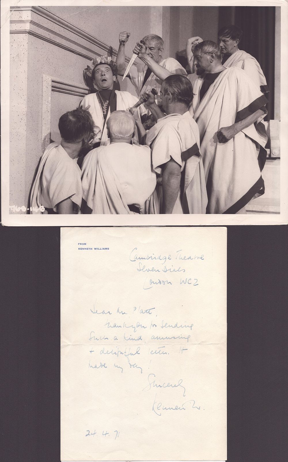 Lot 192: Kenneth Williams hand written letter with original photo...