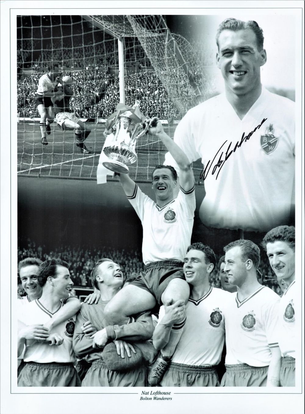 Lot 274: Football, Nat Lofthouse signed 16x12 black and white...