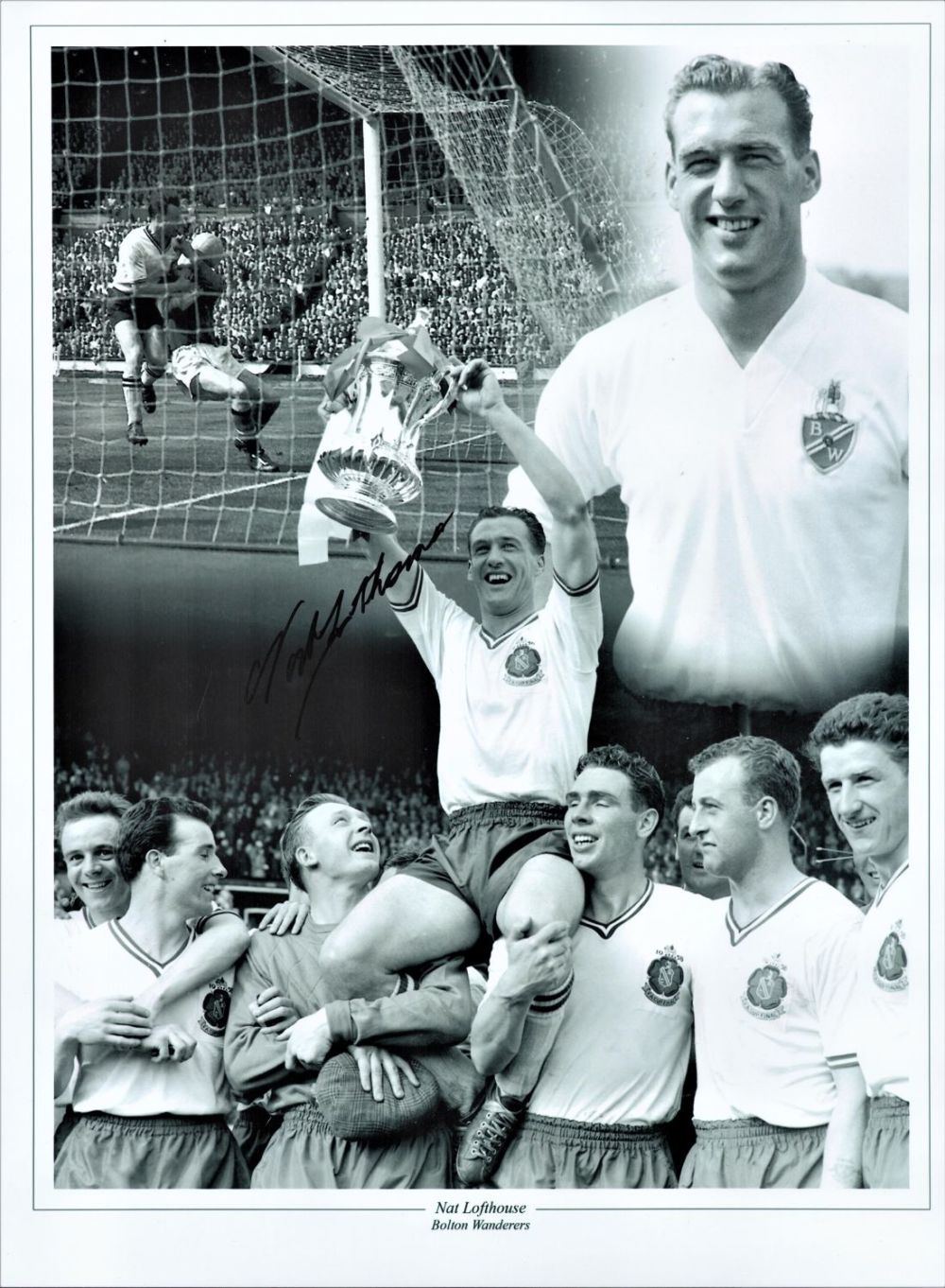 Lot 275: Football, Nat Lofthouse signed 16x12 black and white...