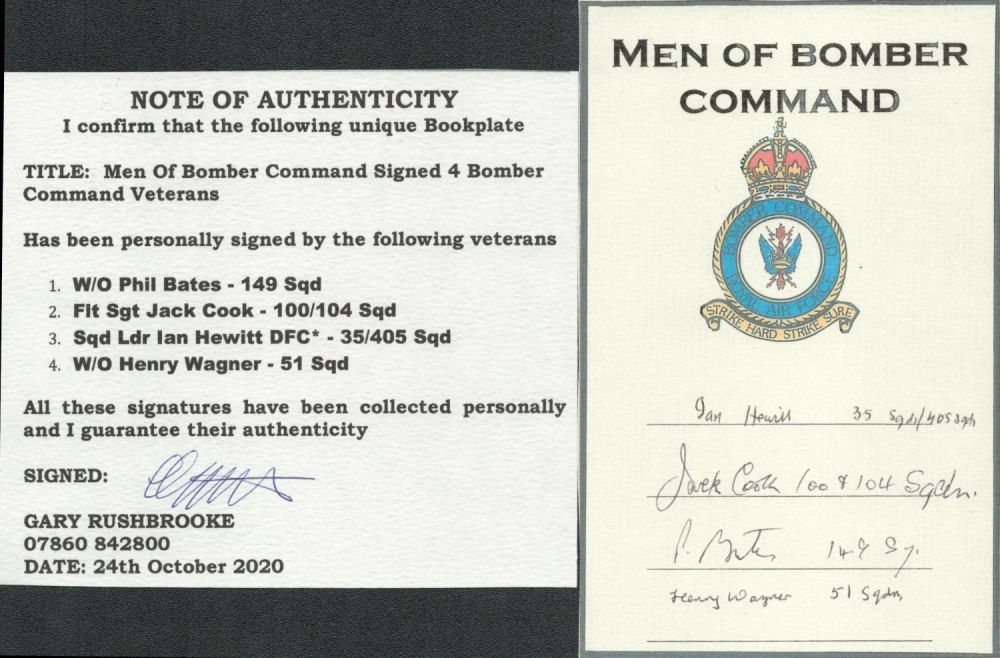 Lot 221: RAF Bomber Command Signed Bookplate, Signatures include Sqn...