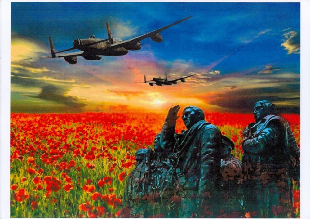 Lot 414: Lancaster's flying over a poppy field print. Good...