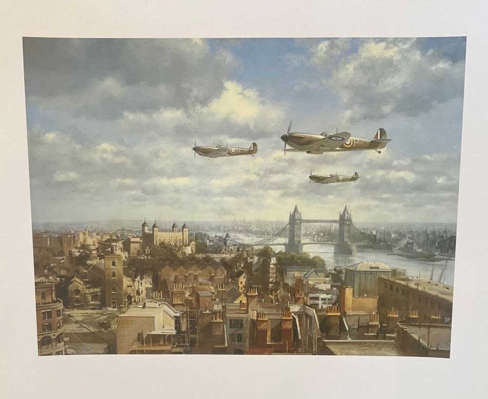 Lot 518: John Young 24X20 Colour Print Titled 'Spitfires Over...