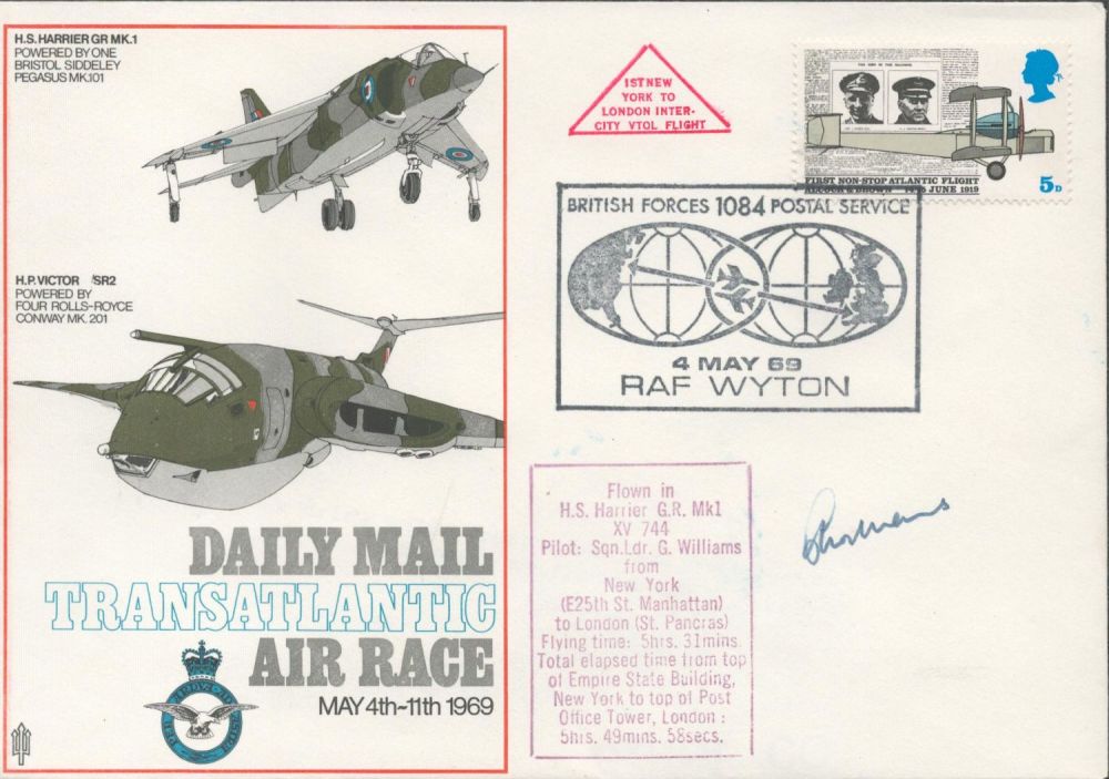 Lot 543: Scarce Harrier flown cover London to New York...