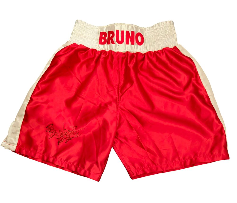 Lot 412: Boxing Frank Bruno signed Red personalised boxing shorts....
