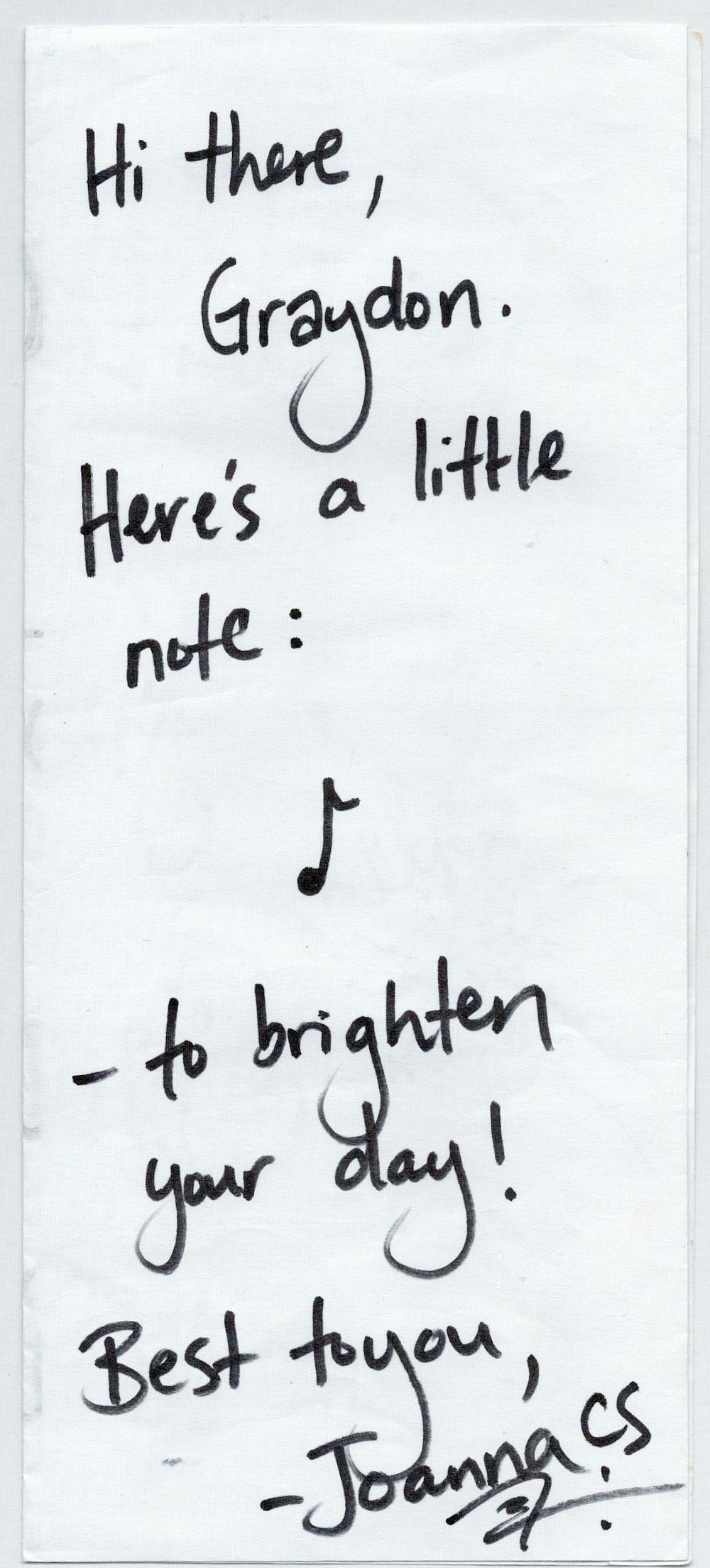 Lot 158: Joanna CS handwritten note. Good condition. All autographs...