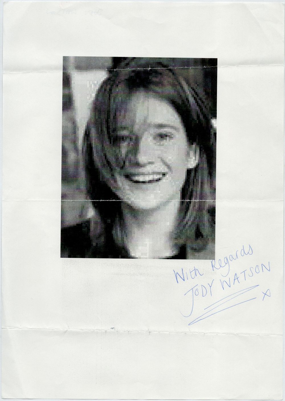 Lot 168: Jody Watson signed A4 photocopied photo. Good condition....