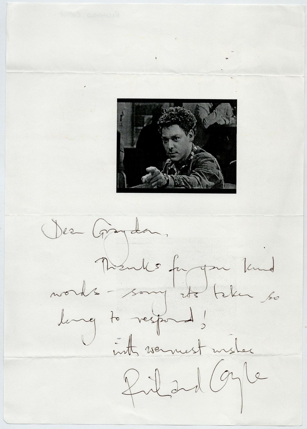 Lot 174: Richard Coyle signed A4 page. Good condition. All...
