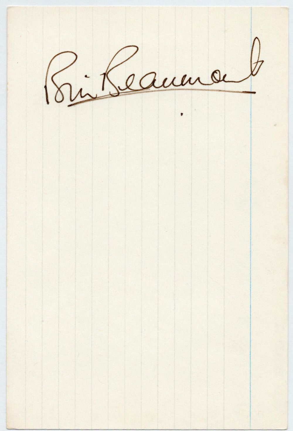 Lot 186: Bill Beaumont signed 6x4inch index card. Good condition....