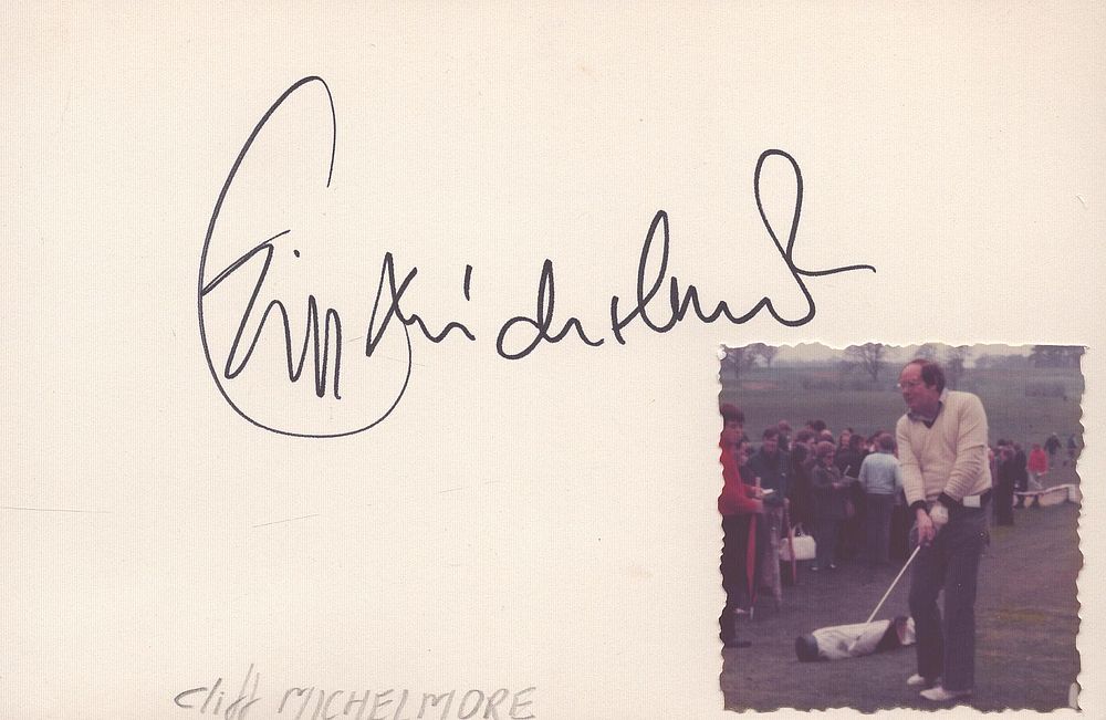 Lot 210: Cliff Michelmore signed 6x4inch white card. Good condition....