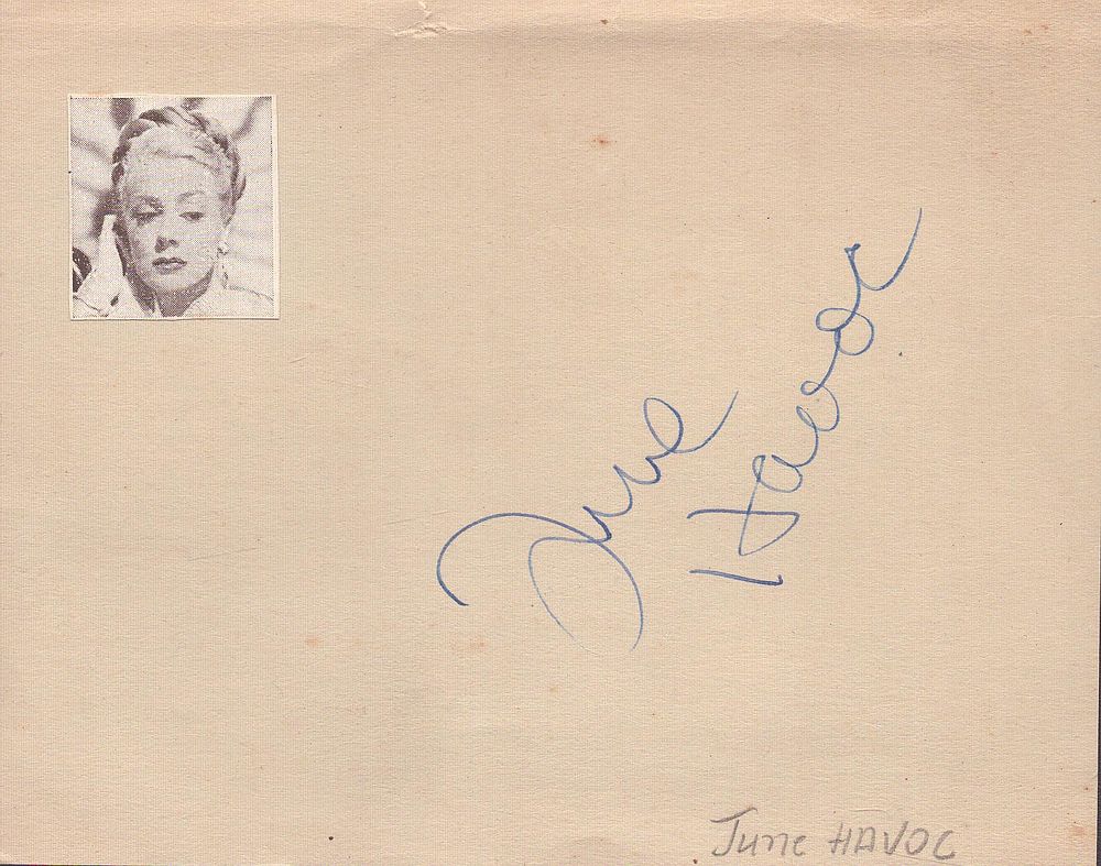 Lot 211: June Havoc signed album page. Good condition. All...