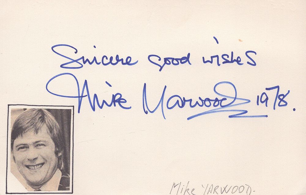 Lot 223: Mike Yarwood signed 6x4inch white card. Good condition....
