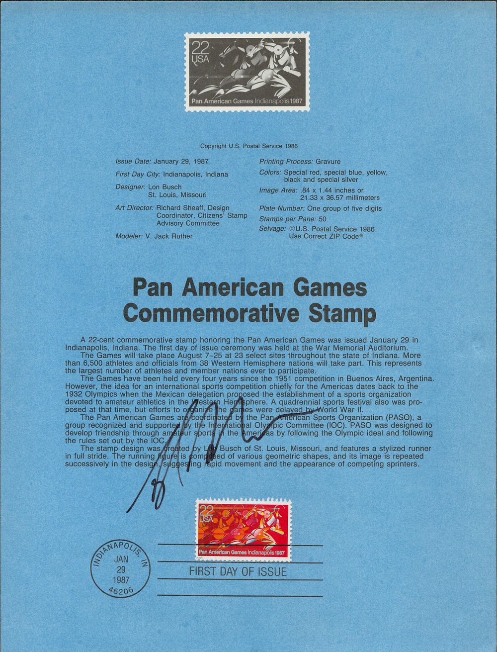 Lot 248: Alonzo Babers signed Pan American games commemorative stamp...