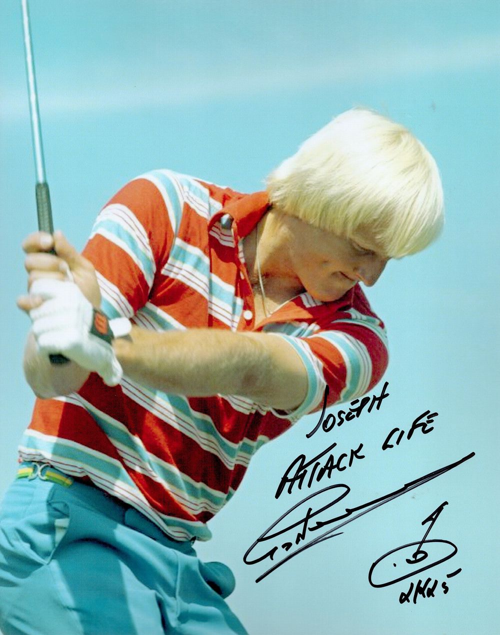 Lot 684: Golf Greg Norman signed 10x8inch colour photo. Dedicated....