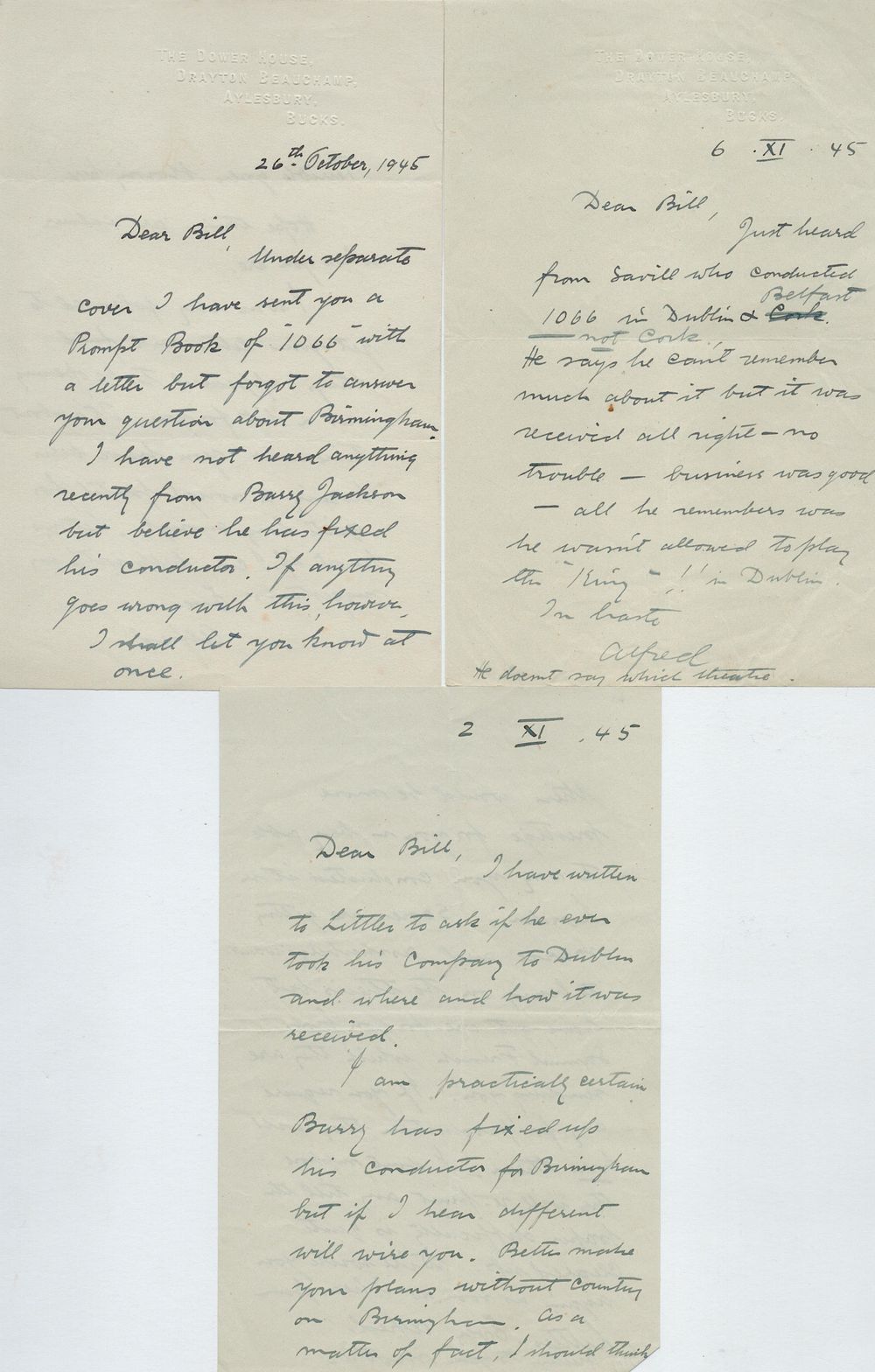 Lot 189: 1945 hand written letter. Dated October 2th 1945...