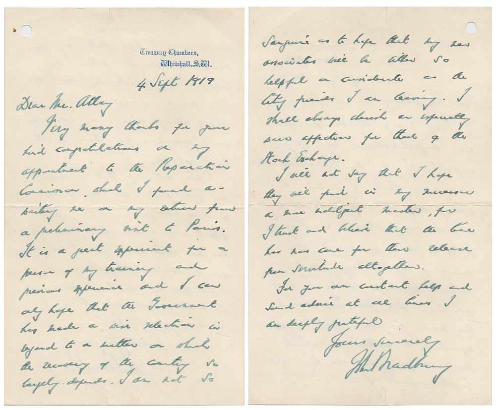 Lot 191: 1919 hand written letter dated September 4th 1919...